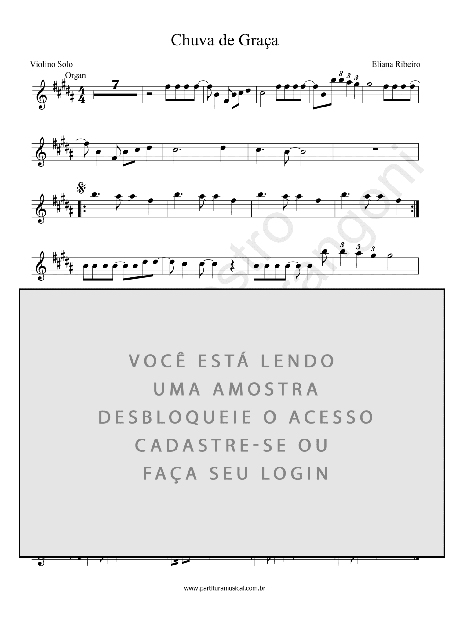 Chuva de Graça Violino Partitura católica Partituras e Arranjos