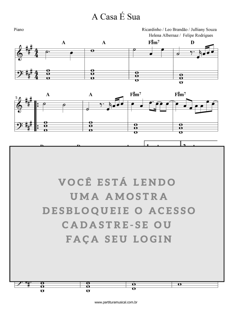 A Casa é Sua Piano Arranjos e Partituras