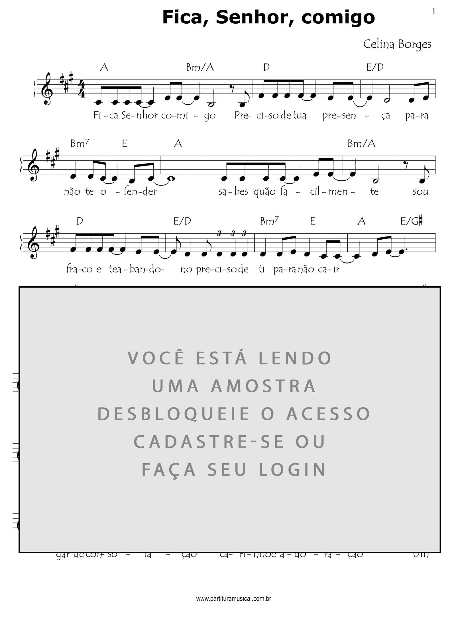 Super Partituras - Fica Comigo Senhor (Músicas Cristãs), com cifra