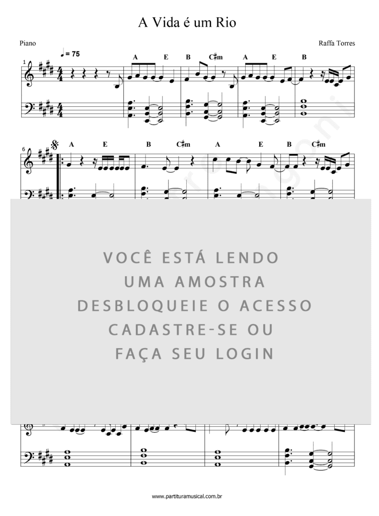 A Vida é um Rio - Raffa Torres (Piano) | Partitura Musical