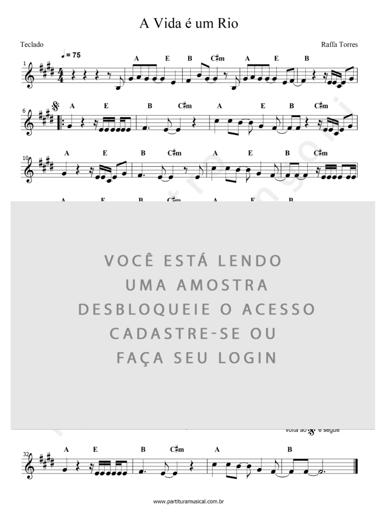 A Vida é um Rio - Raffa Torres (Teclado) | Partitura Musical