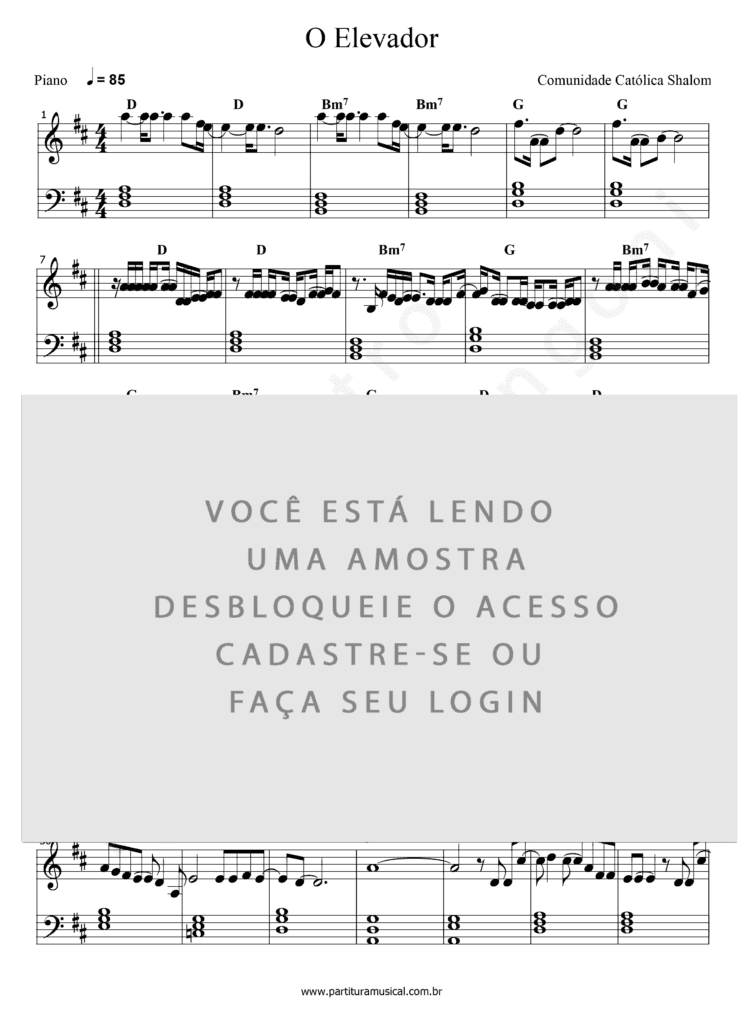 O Elevador - Comunidade Católica Shalom (Piano) | Partitura Musical