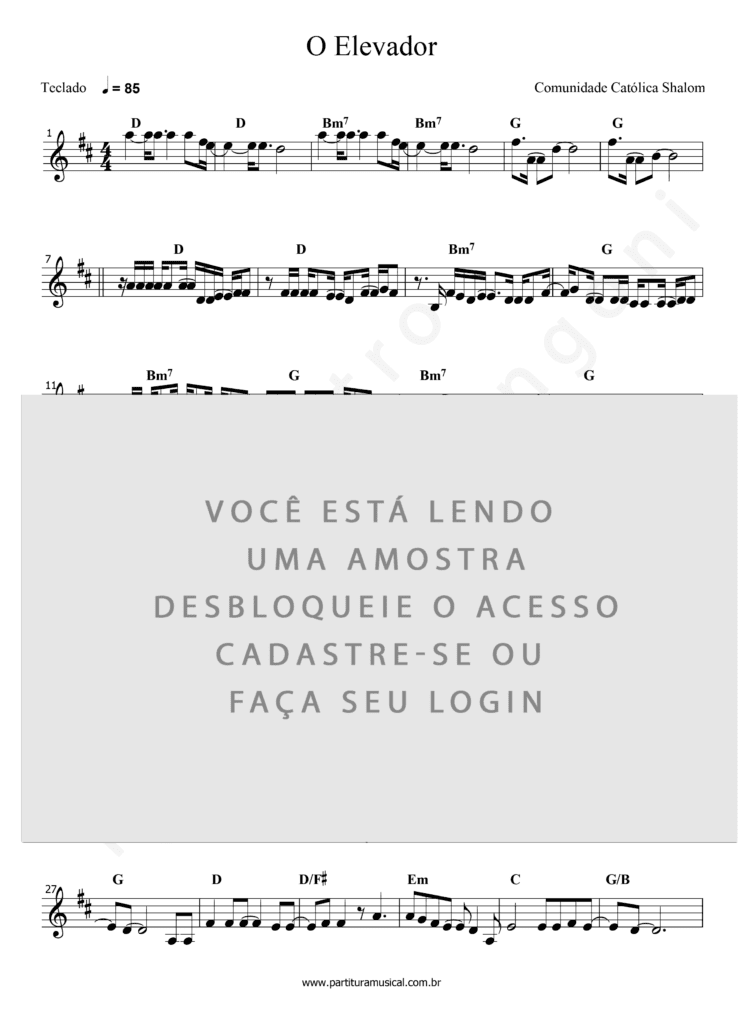 O Elevador - Comunidade Católica Shalom (Teclado) | Partitura Musical