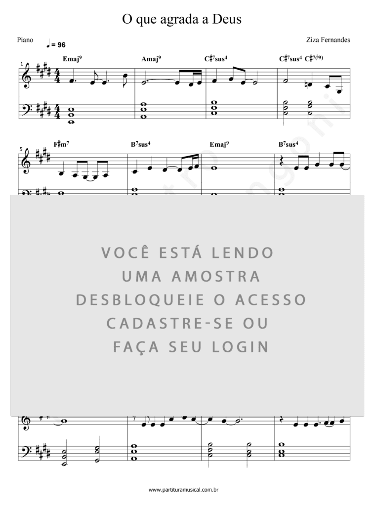 O Que Agrada a Deus - Ziza Fernandes (Piano) | Partitura Musical