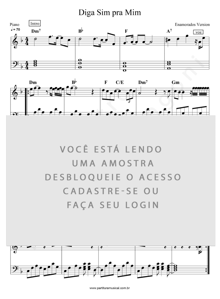 Diga Sim pra Mim - Enamorados (Piano) | Partitura Musical