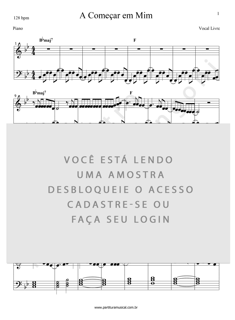 A Começar em Mim - Vocal Livre (Piano) | Partitura Musical