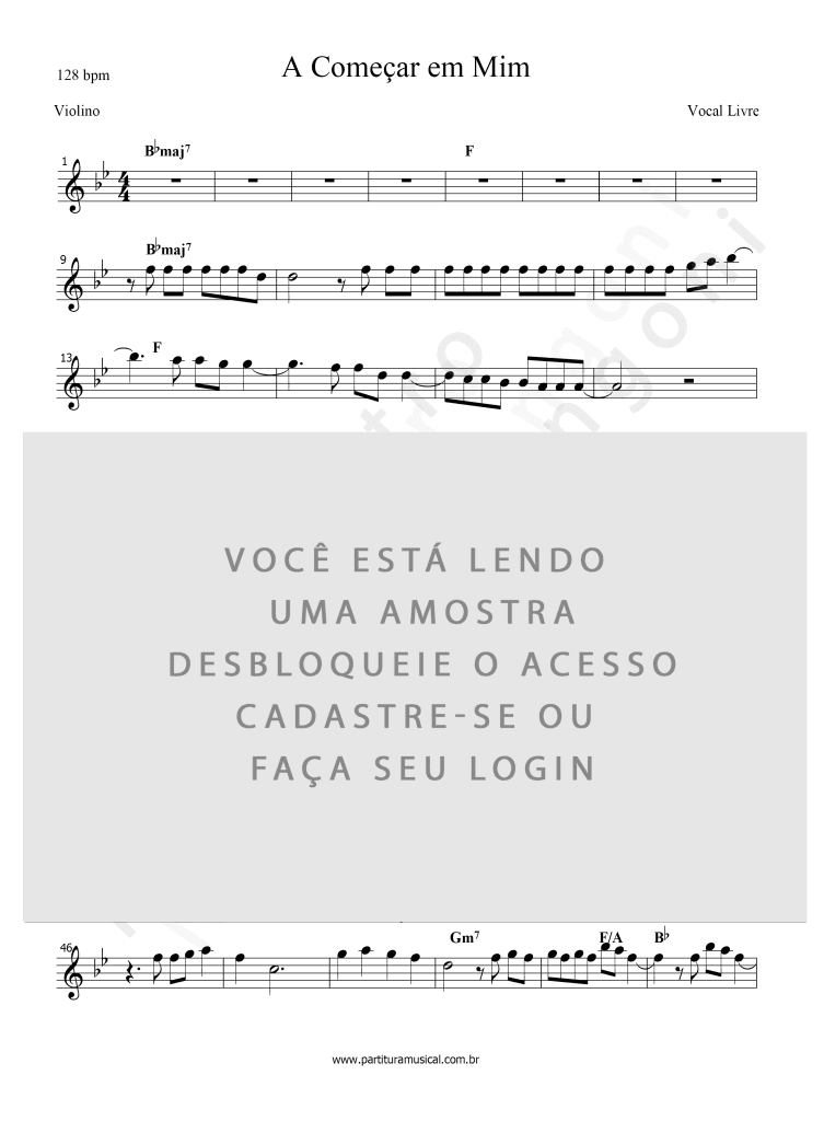 A Começar em Mim - Vocal Livre (Violino) | Partitura Musical