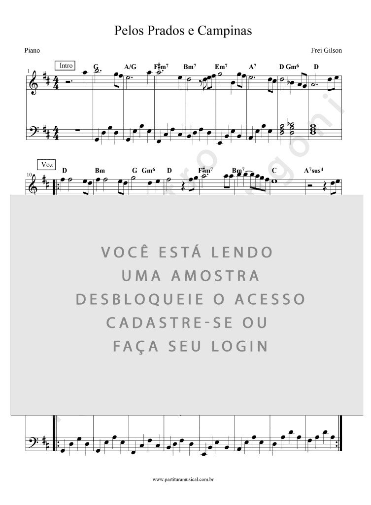 Pelos Prados e Campinas - Frei Gilson (Piano) | Partitura Musical