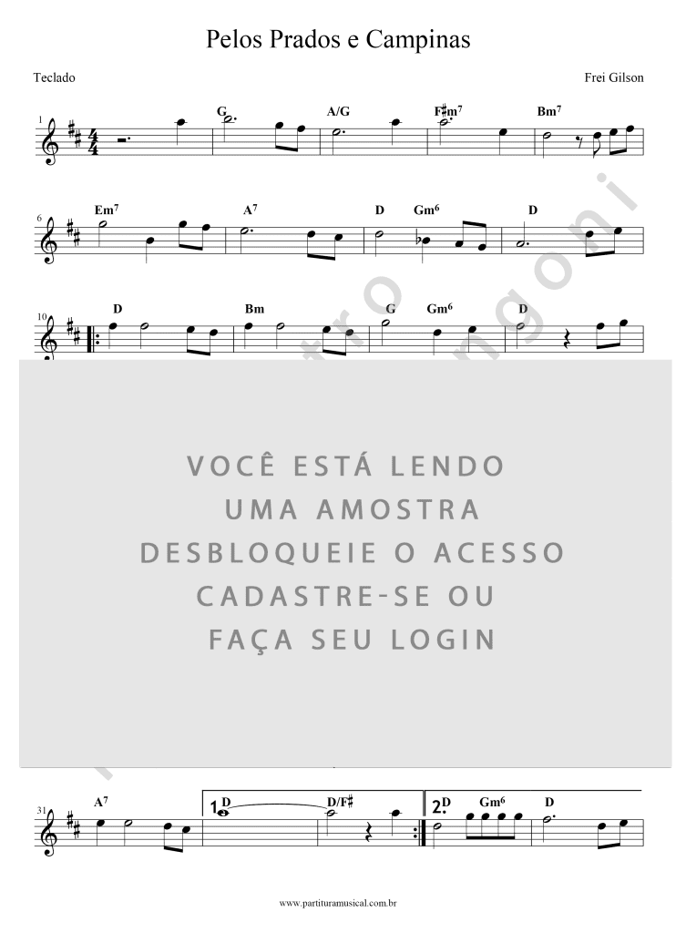Pelos Prados e Campinas - Frei Gilson (Teclado) | Partitura Musical
