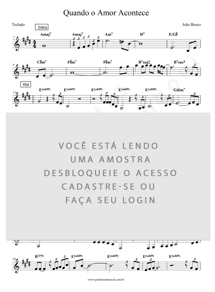 Quando o Amor Acontece - João Bosco (Teclado) | Partitura Musical