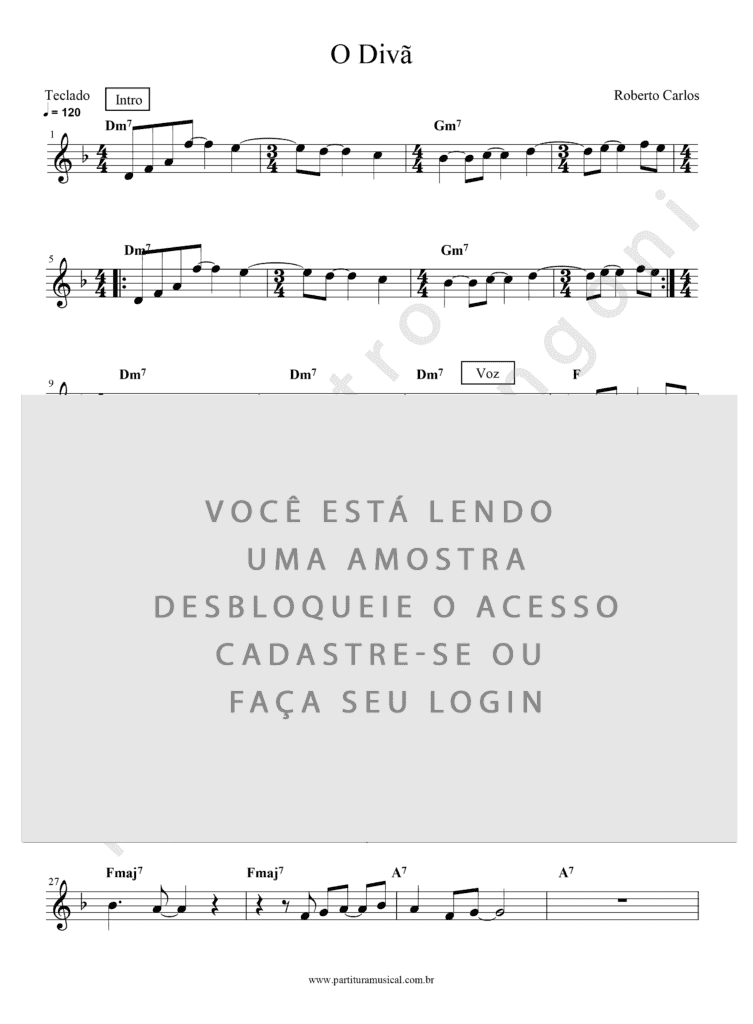 O Divâ - Roberto Carlos (Teclado) | Partitura Musical
