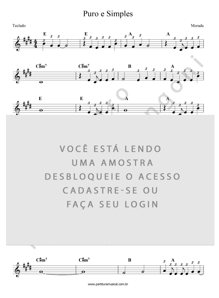 Puro e Simples - Morada (Teclado) | Partitura Musical