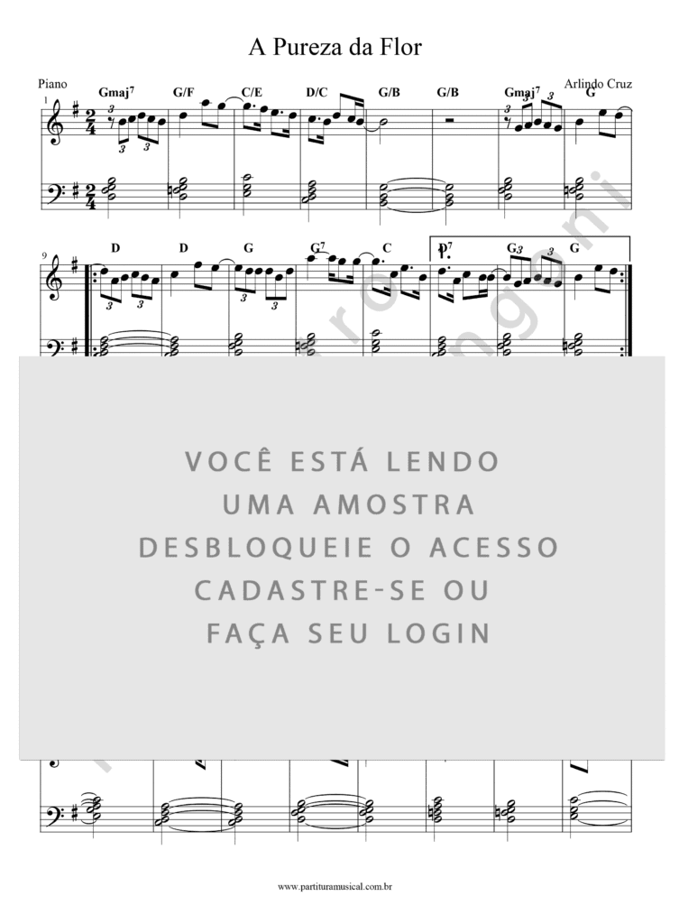 A Pureza da Flor - Arlindo Cruz (Piano) | Partitura Musical
