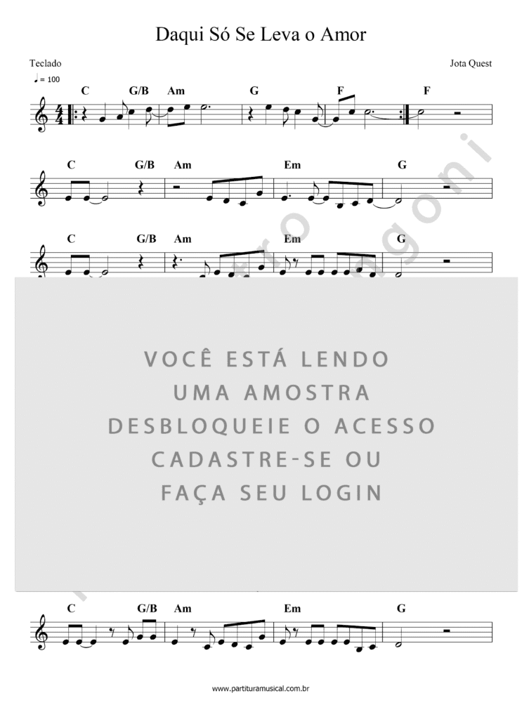 Daqui Só Se Leva o Amor - Jota Quest (Teclado) | Partitura Musical