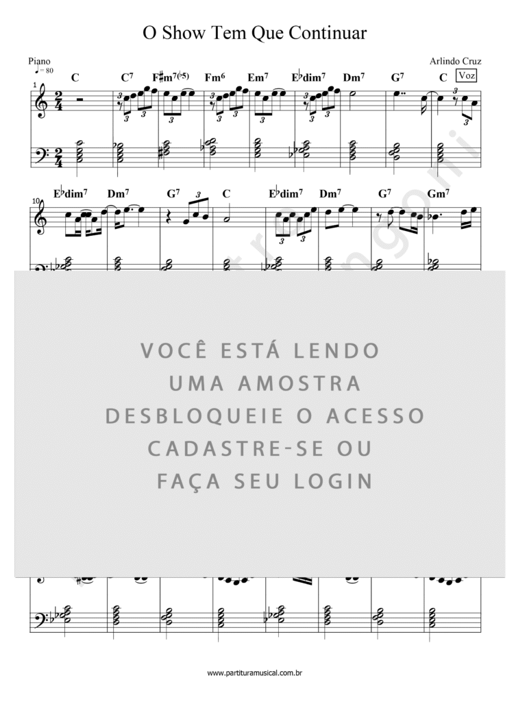 O Show Tem Que Continuar - Arlindo Cruz (Piano) | Partitura Musical