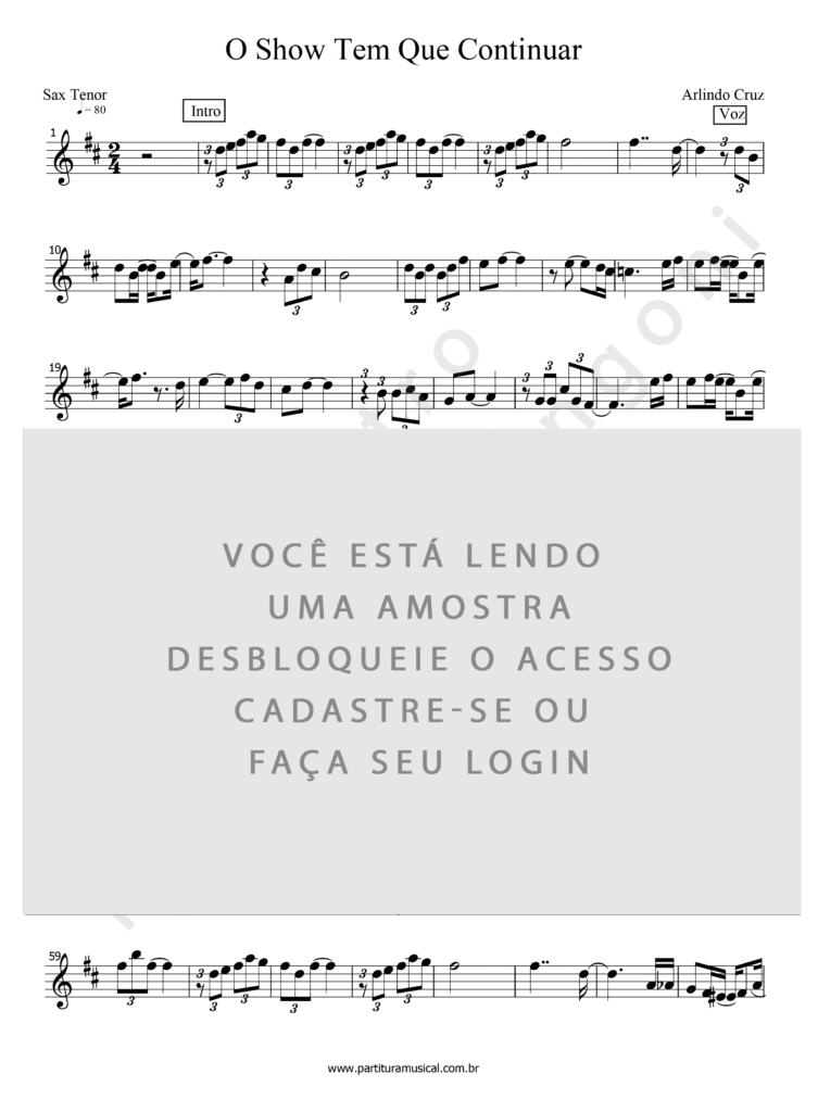O Show Tem Que Continuar - Arlindo Cruz (Sax Tenor) | Partitura Musical