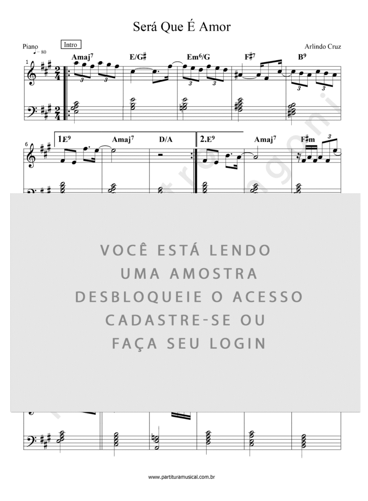 Será Que É Amor - Arlindo Cruz (Piano) | Partitura Musical