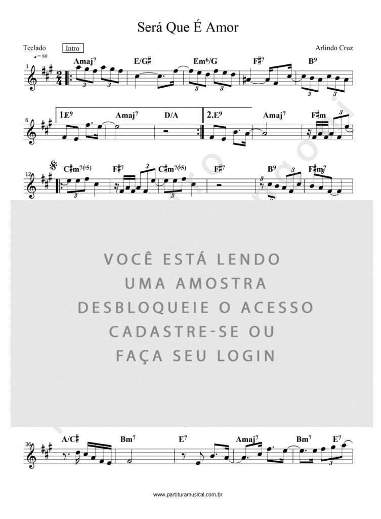 Será Que É Amor - Arlindo Cruz (Teclado) | Partitura Musical