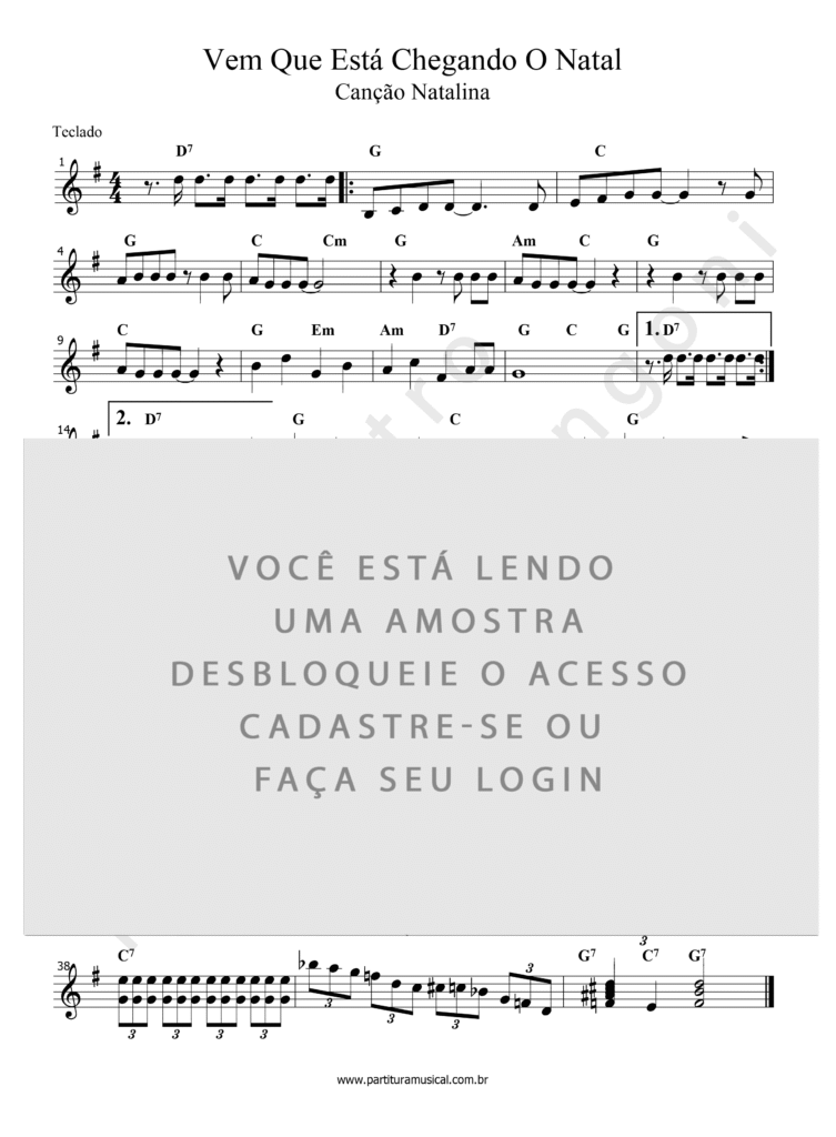Vem Que Está Chegando O Natal - Canção Natalina (Teclado) | Partitura ...